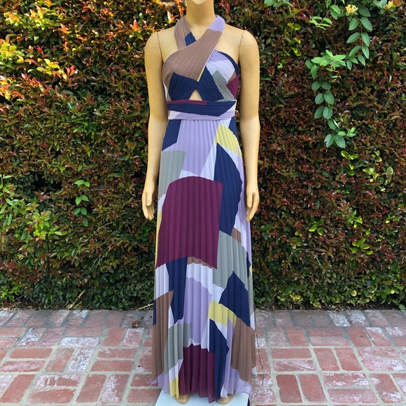 bcbg pleated colorblock dress